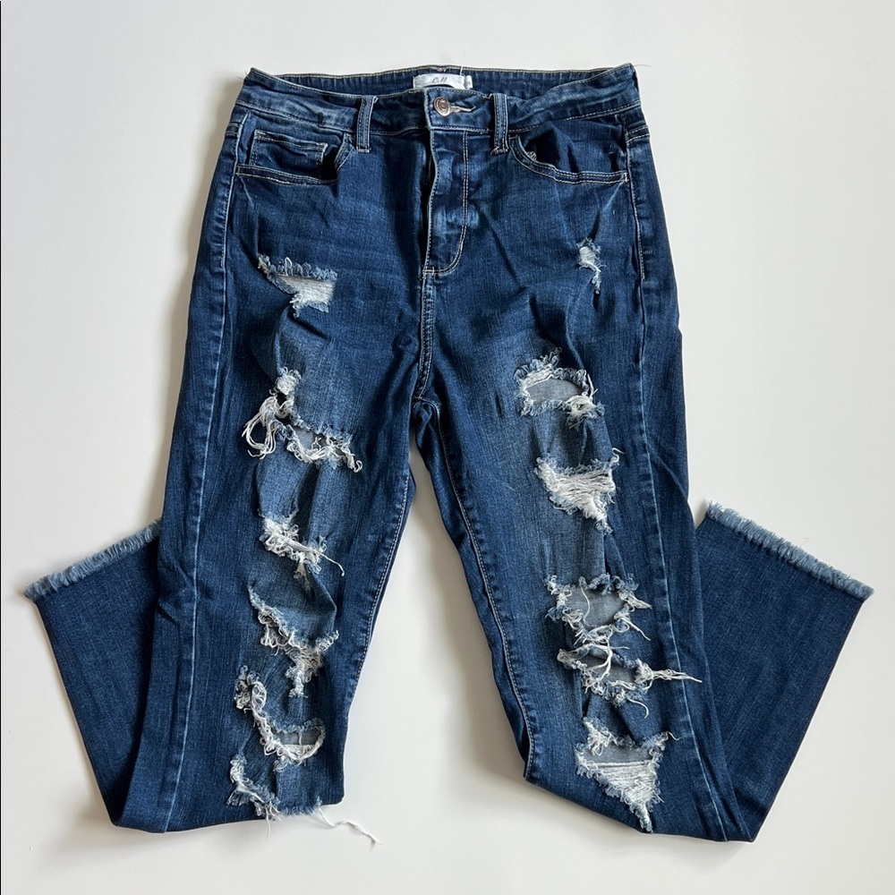 Cello Women's Distressed Straight Leg Jeans in Blue